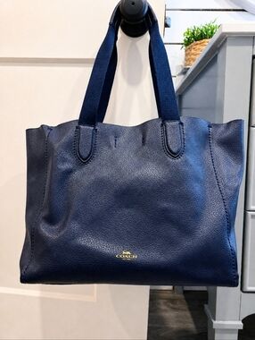 Coach Derby Tote Navy Pebbled Leather Work Bag Purse F58660